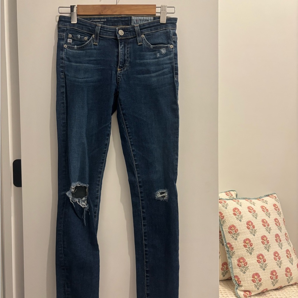 AG Adriano Goldschmied Distressed Blue Skinny Jeans